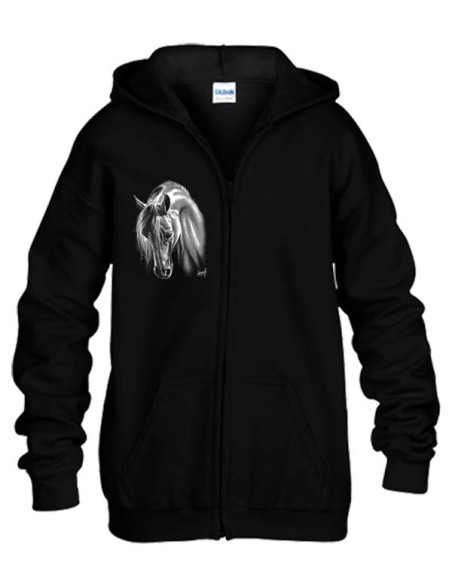SWEAT-SHIRT CAPUCHE - ZIP - ENFANT - CHEVAL CRINS BLANCS