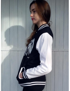 Veste Teddy mixte enfants avec un cheval blanc. Black/white, devant. 2