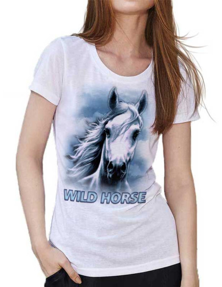 T-shirt Blanc pour femme. Cheval - Crins blancs