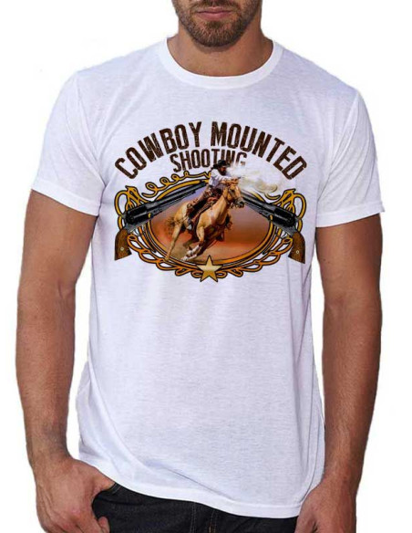 T-shirt blanc - homme - Cowboy - Tir à cheval