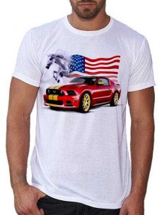 T-shirt blanc pour homme. Mustang rouge